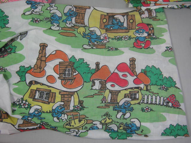 Vintage Smurf Lot Twin Fitted Sheets NEW Curtains 84" Pleated Drapes Set NO RES! 6