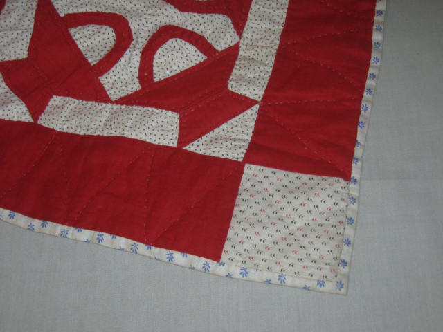Antique 1880s Hand Sewn Basket Quilt Given To 1st Daughter 85" x 84" +Provenance 4