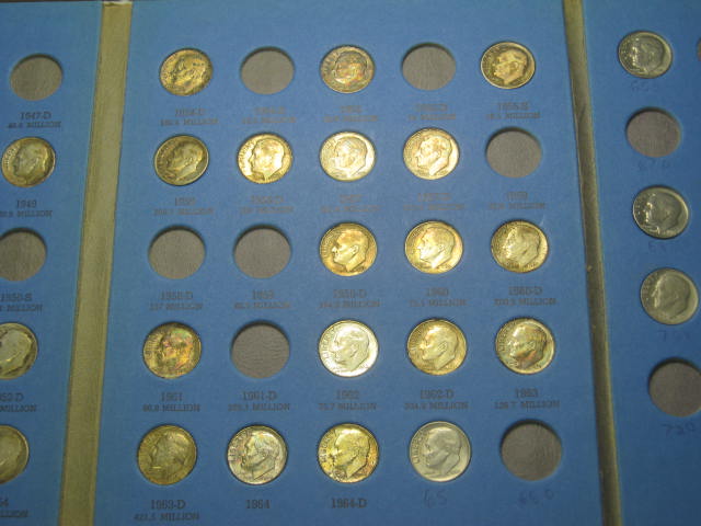 2 Whitman Folders #9029 Collection Roosevelt Dimes 1946-1980 70 Coins Lot Silver 2
