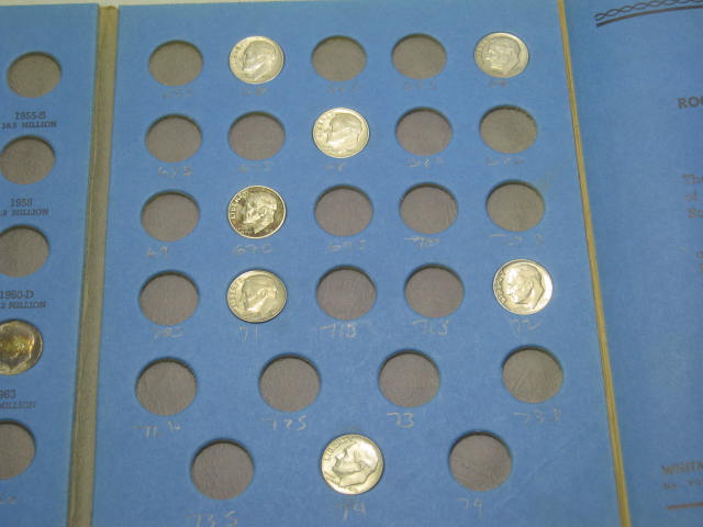 2 Whitman Folders #9029 Collection Roosevelt Dimes 1946-1980 70 Coins Lot Silver 6