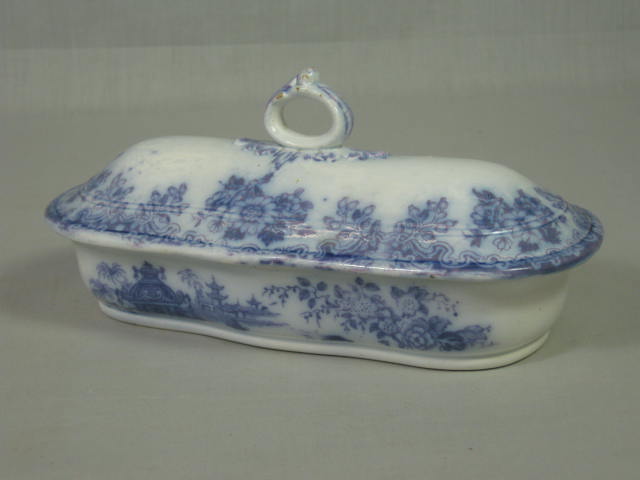 Antique Purple Transferware Porcelain Razor Shaving Box w/Lid Japanese Pagoda NR