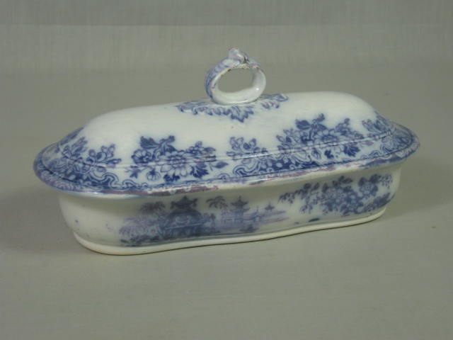 Antique Purple Transferware Porcelain Razor Shaving Box w/Lid Japanese Pagoda NR 1