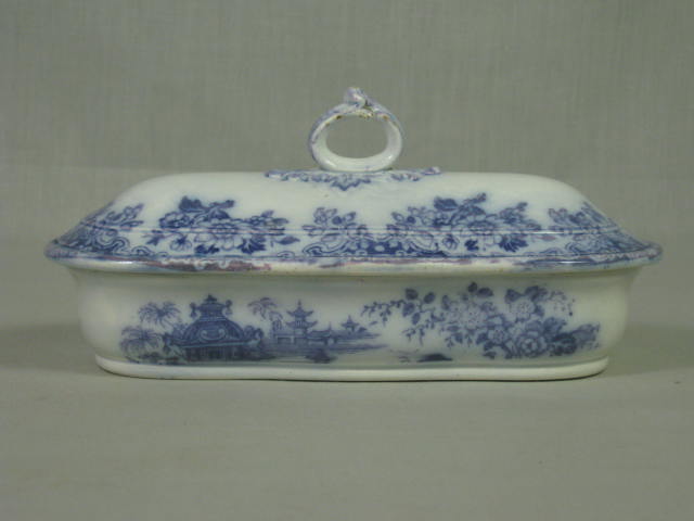 Antique Purple Transferware Porcelain Razor Shaving Box w/Lid Japanese Pagoda NR 2