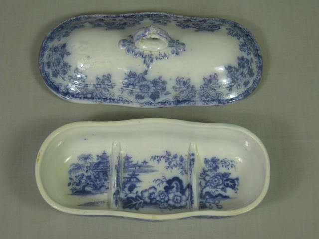 Antique Purple Transferware Porcelain Razor Shaving Box w/Lid Japanese Pagoda NR 4