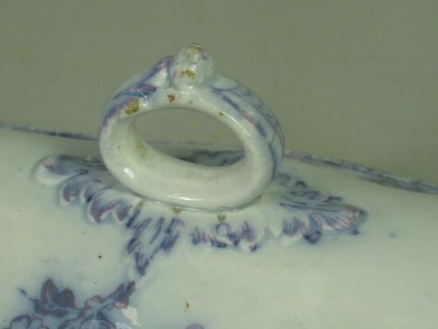 Antique Purple Transferware Porcelain Razor Shaving Box w/Lid Japanese Pagoda NR 6
