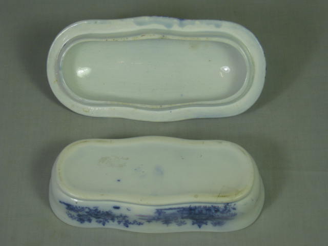 Antique Purple Transferware Porcelain Razor Shaving Box w/Lid Japanese Pagoda NR 8