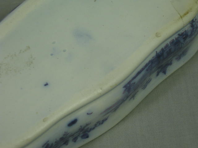 Antique Purple Transferware Porcelain Razor Shaving Box w/Lid Japanese Pagoda NR 10