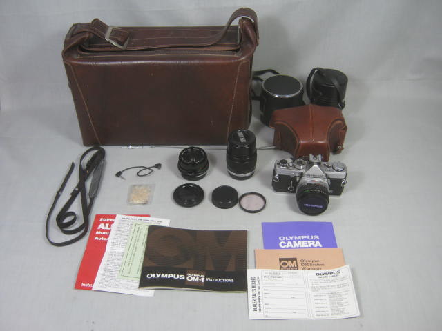 Olympus OM-1 MD 35mm SLR Film Camera 28mm f/2.8 50mm 1.8 135mm 3.5 Zuiko Lens ++