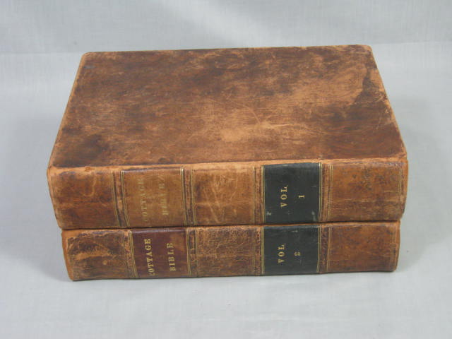 Rare Antique 1834 Cottage Bible Leather Set Volumes 1 & 2 Books Lot NO RESERVE!