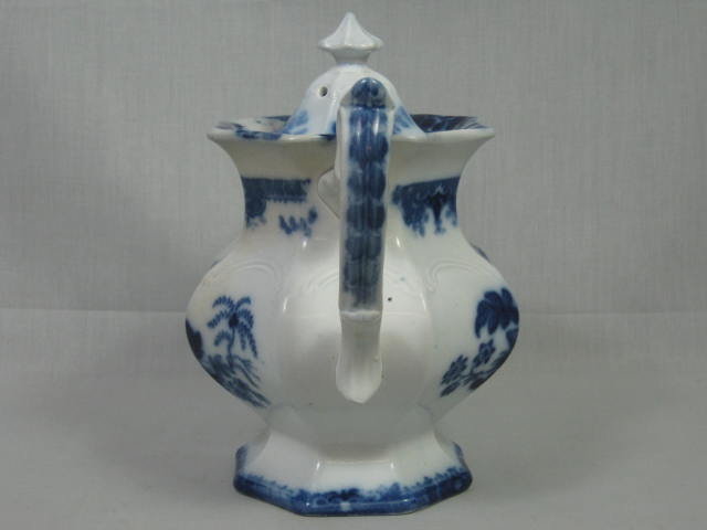 Antique c1860 Challinor Shell Pattern Flow Blue Porcelain Coffee Pot With Lid NR 3