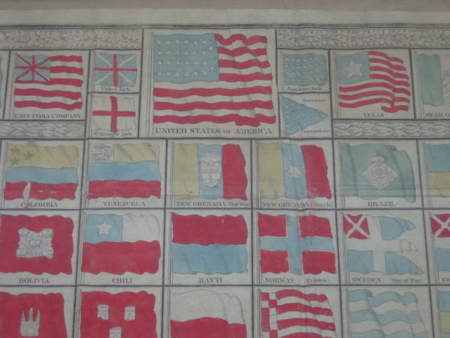 Antique 1837 S.A Mitchell Flags Of Principal World Nations Sea Captain ID Chart 2