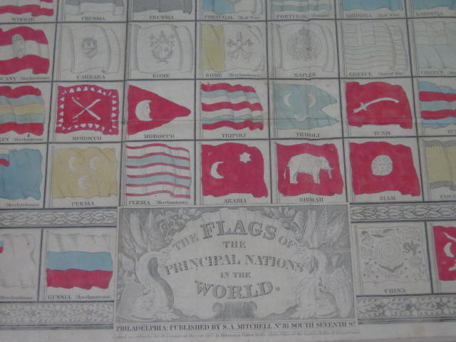 Antique 1837 S.A Mitchell Flags Of Principal World Nations Sea Captain ID Chart 5