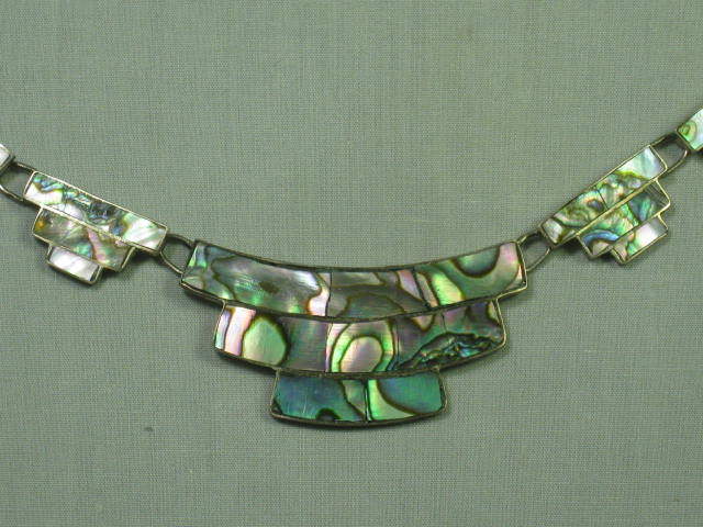 Vintage Sterling Silver Abalone Necklace & Bracelet Set Taxco Mexico 92.5 No Res 1