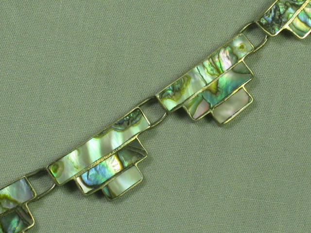 Vintage Sterling Silver Abalone Necklace & Bracelet Set Taxco Mexico 92.5 No Res 2