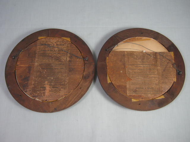 2 Antique 1870s Round Walnut Wood Wooden Picture Frames Original Labels No Res! 6