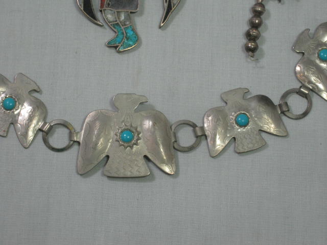 Vintage Native American Silver Turquoise Belt Pendant Necklace Turquoise Coral 1