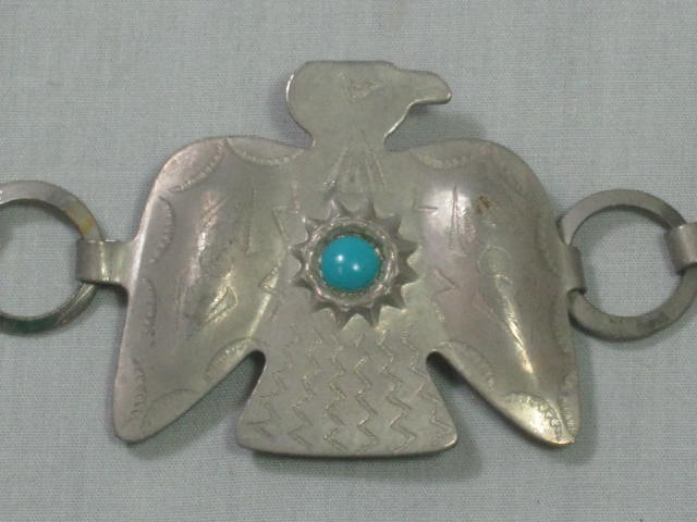 Vintage Native American Silver Turquoise Belt Pendant Necklace Turquoise Coral 2