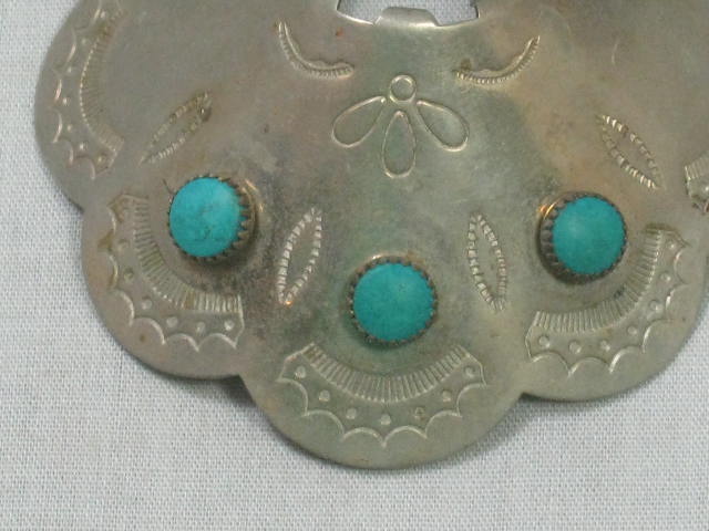 Vintage Native American Silver Turquoise Belt Pendant Necklace Turquoise Coral 9