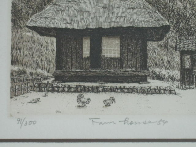 Hiroto Norikane Hand Signed Japanese Etching Farm House 54 Limited Ed 91/300 NR! 2