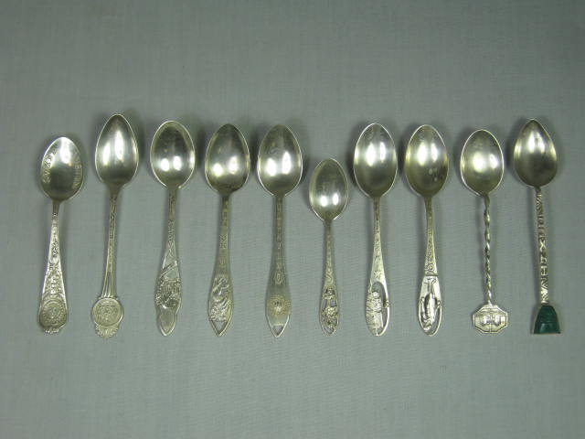 10 Vtg 1950s Sterling Silver Demitasse Souvenir Spoons 3.7oz Texas USA Mexico NR