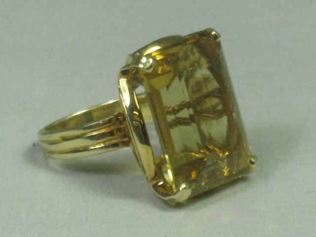 Vtg 1950s Kimberly 14K Gold Amber Topaz Size 6 Emerald Cut Cocktail Ring 3/4" NR