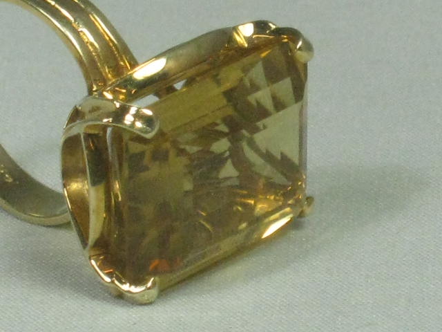 Vtg 1950s Kimberly 14K Gold Amber Topaz Size 6 Emerald Cut Cocktail Ring 3/4" NR 2