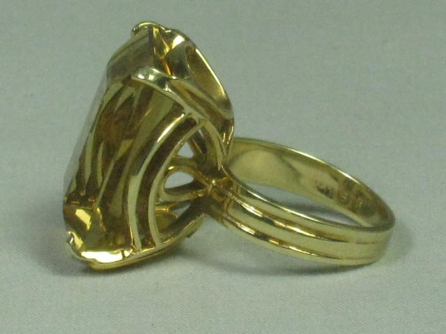 Vtg 1950s Kimberly 14K Gold Amber Topaz Size 6 Emerald Cut Cocktail Ring 3/4" NR 3