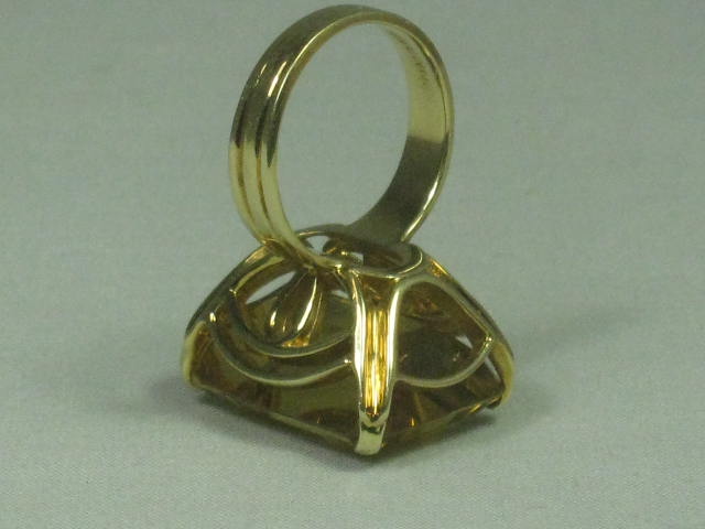 Vtg 1950s Kimberly 14K Gold Amber Topaz Size 6 Emerald Cut Cocktail Ring 3/4" NR 5