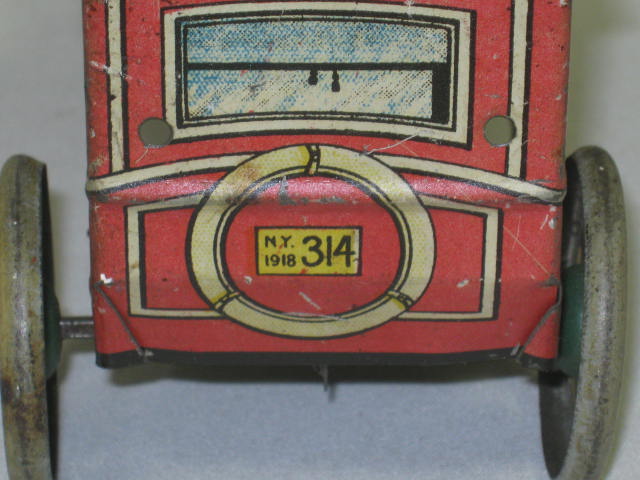 Vtg Tin Litho Wind Up Toy Car Wagon Marked NY 1918 314 On License Plate Marx? NR 4