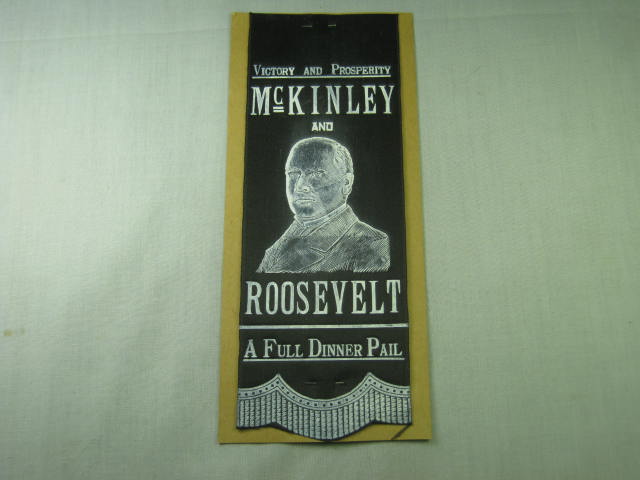 1900 McKinley Roosevelt Victory Prosperity Full Dinner Pail Political Ribbon 7"