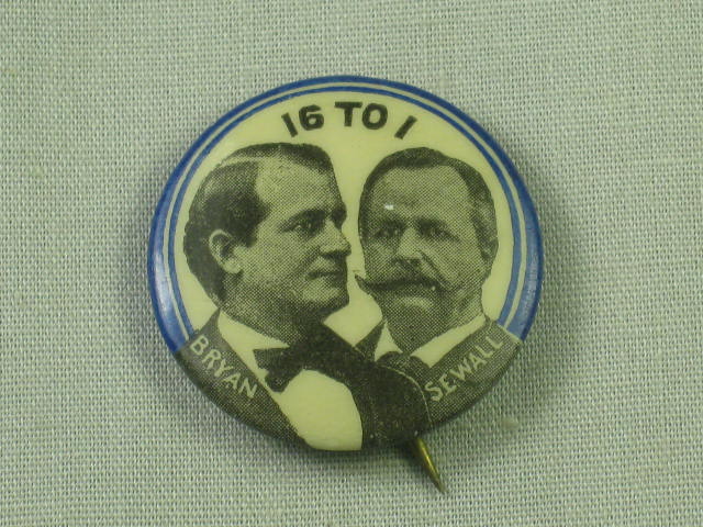 1896 William Jennings Bryan/Sewall Lot 2 1/4" Pin Pinback Button 16 To 1 Jugate 1