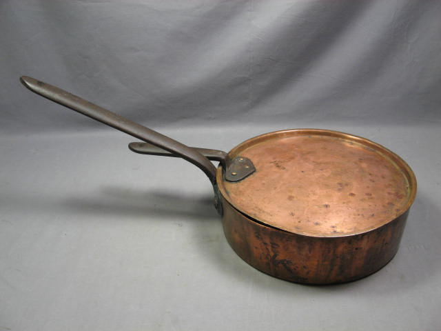 Vintage Antique Copper Cooking Cookware Pan Pot +Lid NR