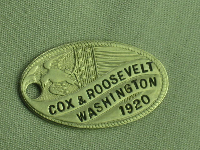 1920 James Jim Cox Franklin D Roosevelt FDR Political Campaign Metal Key Fob NR!
