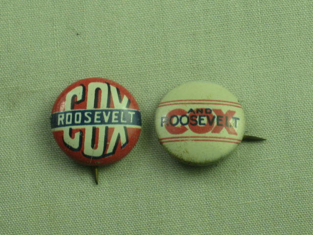 2 1920 James Jim Cox Franklin D Roosevelt FDR Campaign Buttons Pin Pinback 9/16"