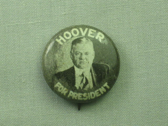 Vtg 1932 Herbert Hoover Political Campaign Pin Pinback Button 13/16" Black/White