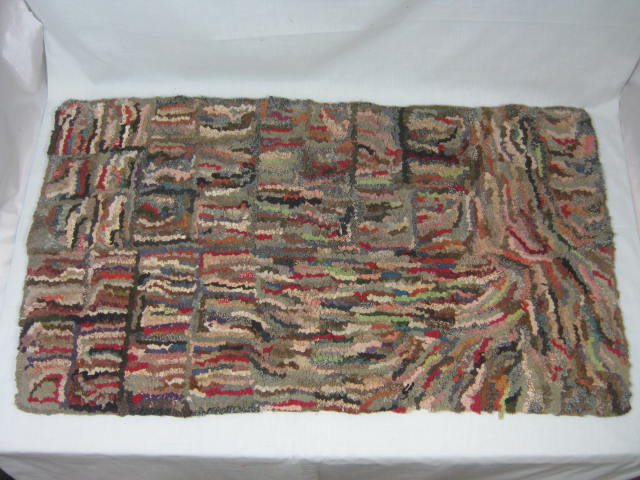 Vtg Antique Primitive Hooked Rag Rug 24" x 41" Abstract Wool Cotton No Reserve!