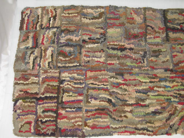 Vtg Antique Primitive Hooked Rag Rug 24" x 41" Abstract Wool Cotton No Reserve! 1
