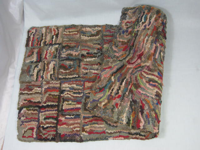 Vtg Antique Primitive Hooked Rag Rug 24" x 41" Abstract Wool Cotton No Reserve! 5