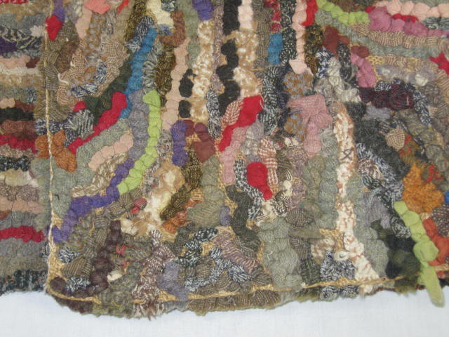 Vtg Antique Primitive Hooked Rag Rug 24" x 41" Abstract Wool Cotton No Reserve! 6