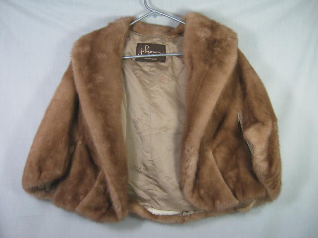 Vtg J Brown Mink Fur Shoulder Wrap/Stole/Shawl/Shrug/Cape/Capelet W/ Pockets NR!