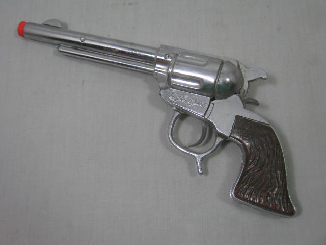 2 Vtg Roy Rogers Diecast Schmidt Toy Cap Gun Pistols Holster Belt Buckle Bullets 2