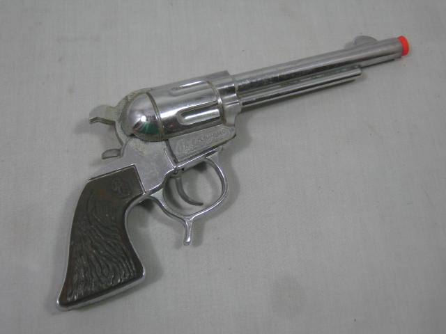 2 Vtg Roy Rogers Diecast Schmidt Toy Cap Gun Pistols Holster Belt Buckle Bullets 6