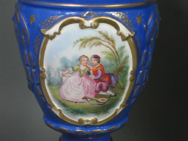 Antique Victorian Blue Porcelain Brass Oil Kerosene Lamps Brevete Kosmos Brenner 2