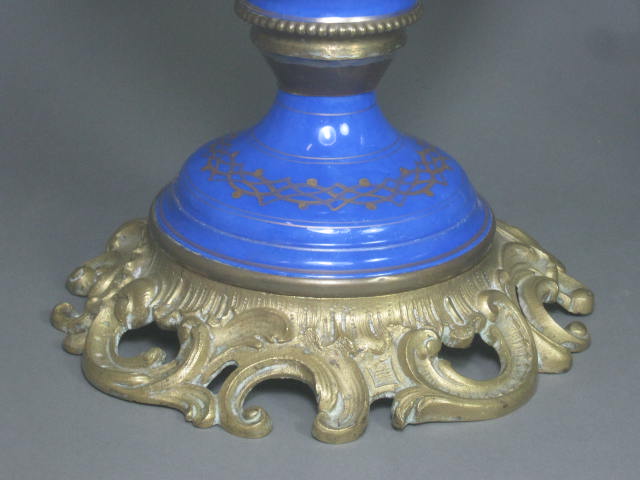 Antique Victorian Blue Porcelain Brass Oil Kerosene Lamps Brevete Kosmos Brenner 3