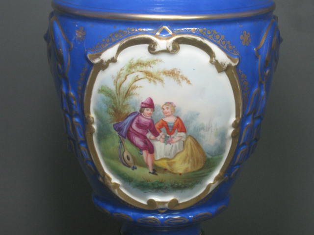 Antique Victorian Blue Porcelain Brass Oil Kerosene Lamps Brevete Kosmos Brenner 5