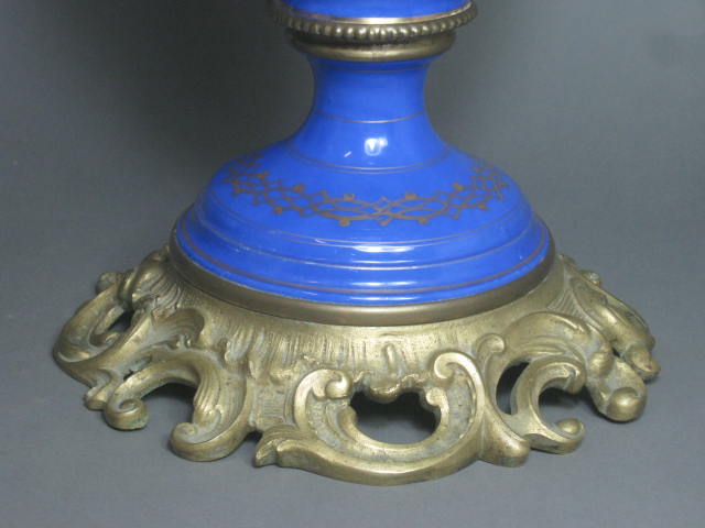 Antique Victorian Blue Porcelain Brass Oil Kerosene Lamps Brevete Kosmos Brenner 6