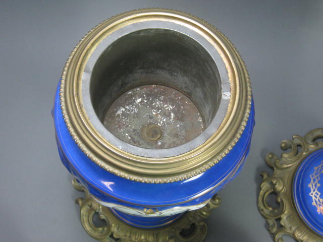 Antique Victorian Blue Porcelain Brass Oil Kerosene Lamps Brevete Kosmos Brenner 12
