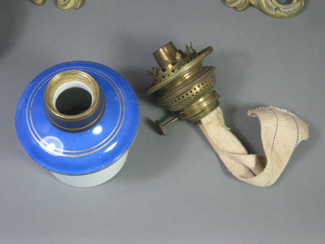 Antique Victorian Blue Porcelain Brass Oil Kerosene Lamps Brevete Kosmos Brenner 13