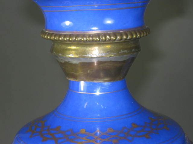 Antique Victorian Blue Porcelain Brass Oil Kerosene Lamps Brevete Kosmos Brenner 20