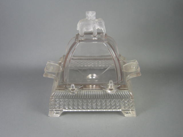 1884 Aetna EAPG Jumbo Elephant Pattern Pressed Glass Dome Top Butter Dish W/ Lid